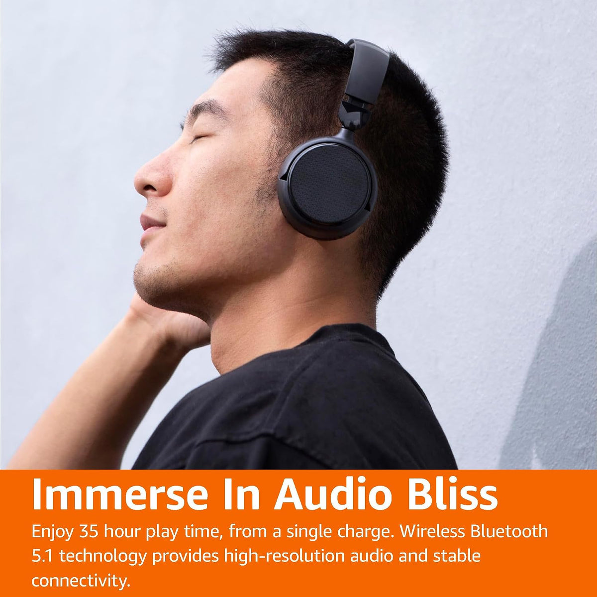 Bluetooth On-Ear Headphones Wireless with Microphone, Deep Bass, 35 Hour Playtime, Foldable, Collapsible, Portable Travel Friendly, Black