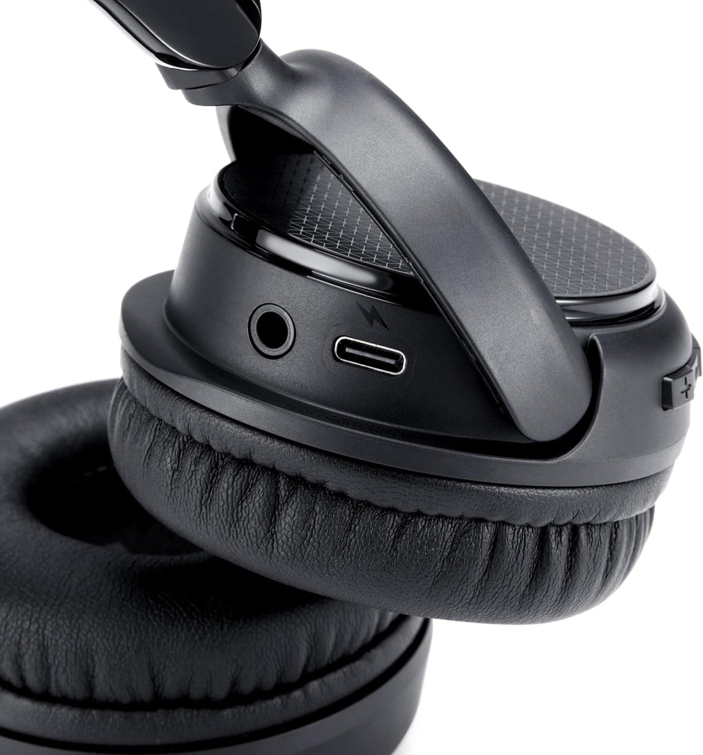 Bluetooth On-Ear Headphones Wireless with Microphone, Deep Bass, 35 Hour Playtime, Foldable, Collapsible, Portable Travel Friendly, Black